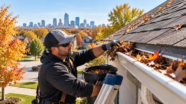 Professional gutter cleaning on a Kansas City home before gutter guard installation