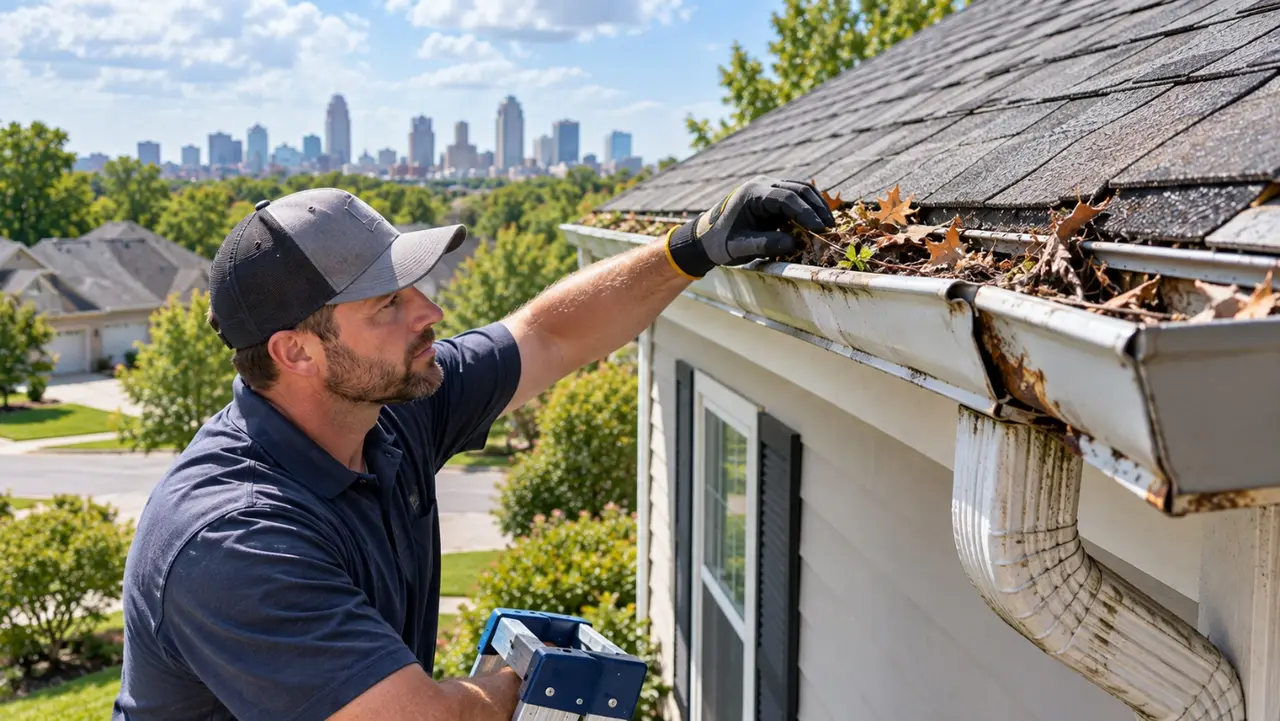 Kansas City gutter system exposed to heavy rain, snow, ice and freeze-thaw weather