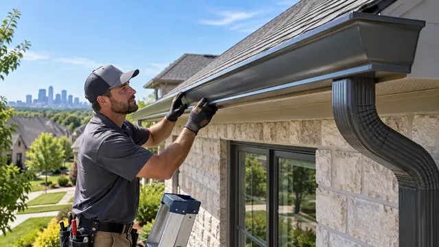Seamless aluminum gutter installation on a Kansas City home